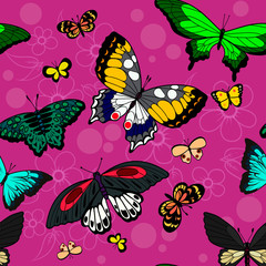 Butterfly seamless pattern. Flying insects background, cute butterflies silhouette icons