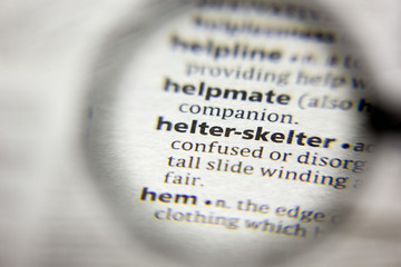 The word or phrase Helter-skelter in a dictionary.