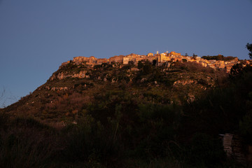 Fototapeta na wymiar View of Assoro at sunset, Sicily
