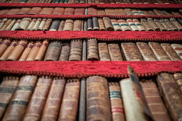 Ancient books among the shelves of the ancient palatine library of Parma (Italy)