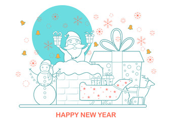 illustration of people celebrating Merry Christmas and Happy New Year 2020 on holiday background