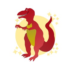 Illustration of Red Dinosaur  Cartoon, Cute Funny Character, Prehistoric Animals, Flat Design