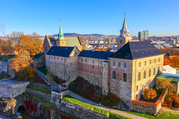 Fototapeta na wymiar Military building and part of the Akershus Castle and Fortress complex, Oslo, Norway