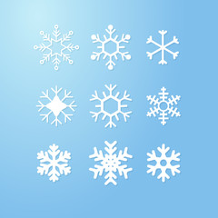 Nine snowflakes set icon winter crystal snow vector.