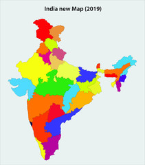 vector illustration of India new map with new States division in 2019