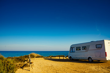 Camper car on beach, camping on nature