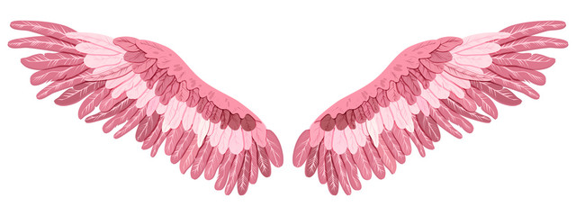 Pink magic beautiful flamingo wings, vector