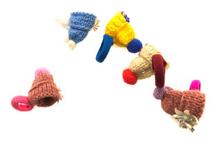 Elastic bands for hair isolated on a white background. Elastic bands for hair in the form of a winter hat. Set of hairpins. 