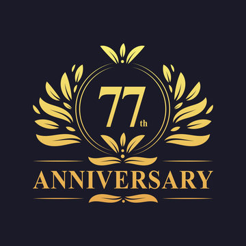 77th Anniversary logo, luxurious golden color 77 years Anniversary logo design celebration.