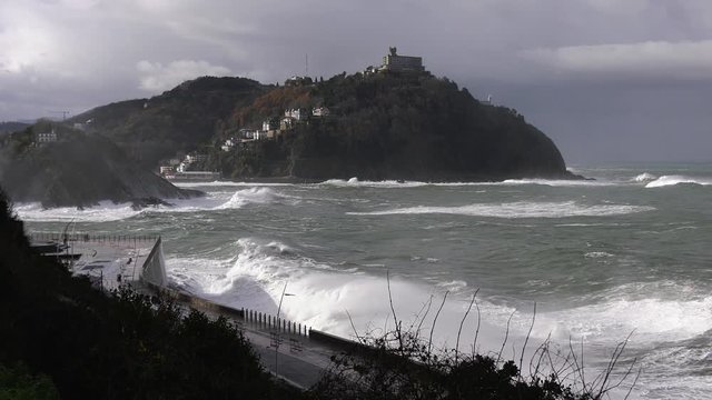waves storm city in san sebastian basque country coast