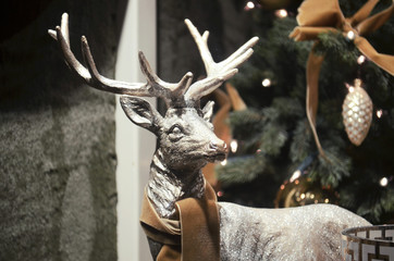 Silver deer figurine Christmas decoration closeup