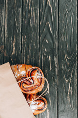 Paper bag bakery products. Healthy meal. Blank space. Gourmet food. Mock up.