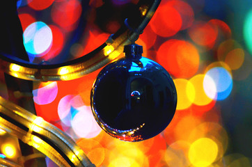 Christmas Ball Bauble Decoration with bokeh lights close up