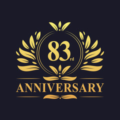 83rd Anniversary logo, luxurious golden color 83 years Anniversary logo design celebration.