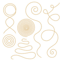 Linen thread curve variations. Vector illustration of loose linen thread bend and curved. 