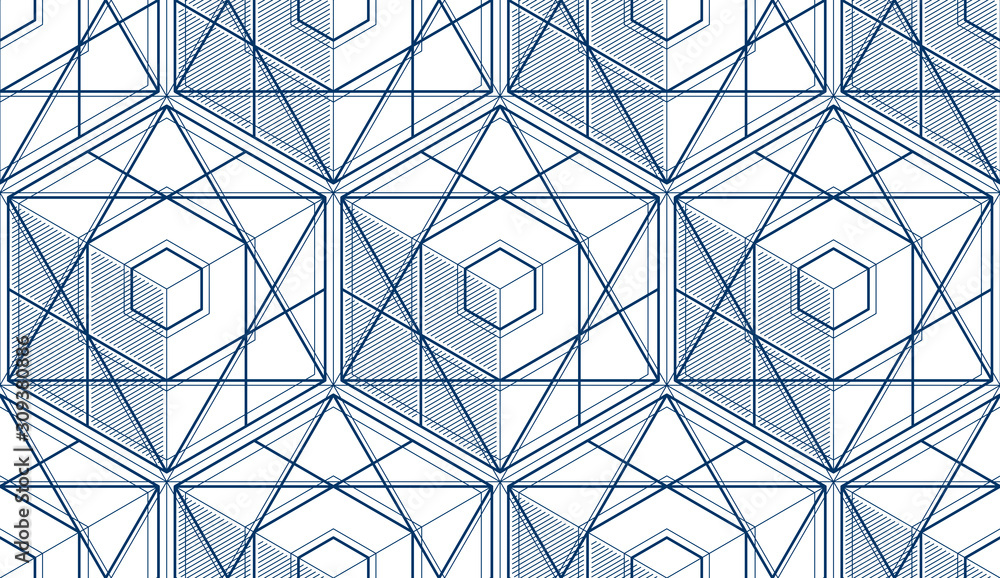 Poster geometric 3d lines abstract seamless pattern, vector background. technology style engineering line d