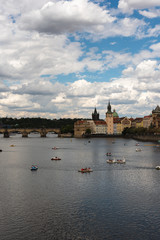 View of Charles Bridge from the river Moldava in Prague Czech Republic