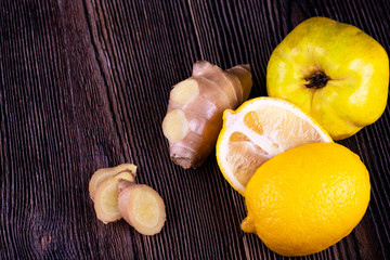 yellow fruits with lots of vitamin C Lemon, quince, ginger