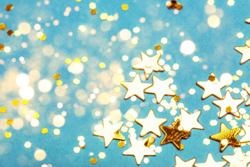 Trendy mint background with golden stars. The concept of celebrations, the Day of St. Valentine,...