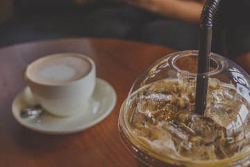 ice coffee on the table in the coffee shop.