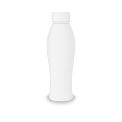 3d mockup of plastic realistic bottle. Vector packaging mockup template for food fluid products.