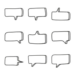 Obraz premium Vector set of hand drawn speech bubbles. Doodle style speaking bubbles isolated on white background.