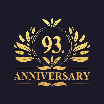 93rd Anniversary logo, luxurious golden color 93 years Anniversary logo design celebration.