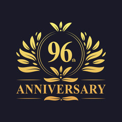 96th Anniversary logo, luxurious golden color 96 years Anniversary logo design celebration.