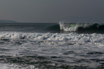 Atlantic waves on Nazare North beach, Portugal.