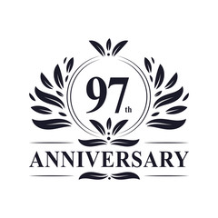 97th Anniversary celebration, luxurious 97 years Anniversary logo design.