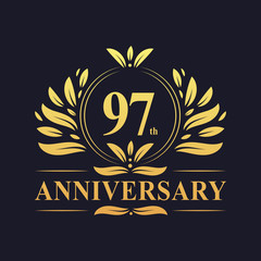 97th Anniversary logo, luxurious golden color 97 years Anniversary logo design celebration.