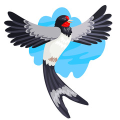 Spring migratory bird a swallow in flight against the background of the sky. Vector illustration of a wild animal