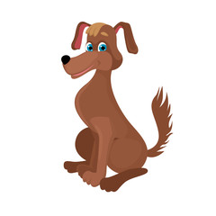 Character dog, cartoon mongrel. Brown wool. Long ears. Vector illustration of character on a white background.