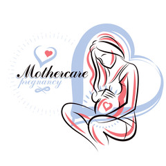 Pregnant female beautiful body outline, mother-to-be drawn vector illustration. Pregnancy assistance center promotion mock up