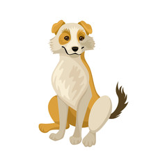 Dog mongrel sitting and smiling. Light wool color. Vector isolated character.