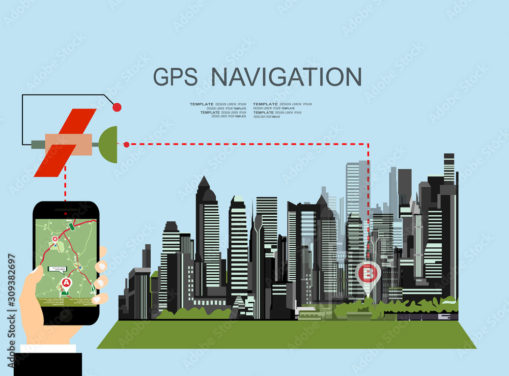 Poster flat style design of web banner template for website or infographics, mobile navigation gps system, 