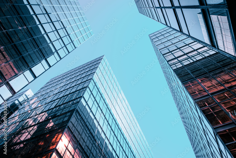 Wall mural corporate office building facade and sky - business concept -