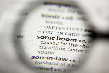 The word or phrase Sonic boom in a dictionary. © sharafmaksumov