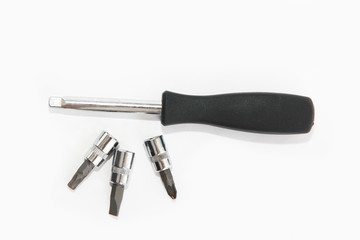 metal old rusty tools screwdriver and nozzles for repair and installation