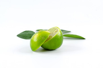 fresh green lime on white background