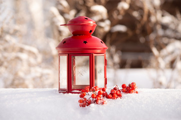 red lantern in snow