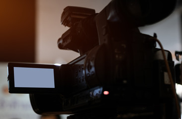 Media Television film Production and interview reporter concept: Video recorder movie recording...