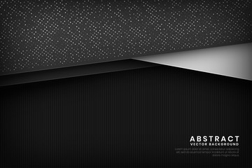 Modern black background vector overlap layer on dark space with abstract style for background design. Texture with silver glitters dots element decoration.