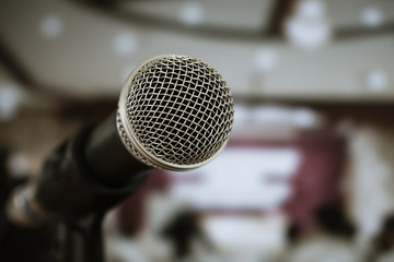Microphones for speech or speaking in seminar Conference room, talking for lecture to audience...