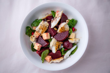 Beetroot Salad with feta cheese with white fish