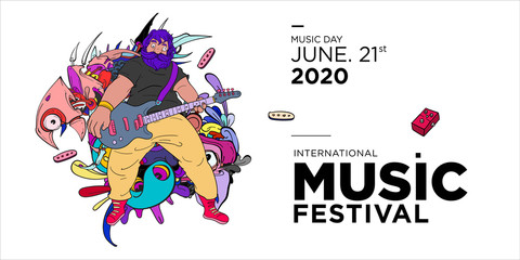 Vector doodle illustration banner and poster world music day