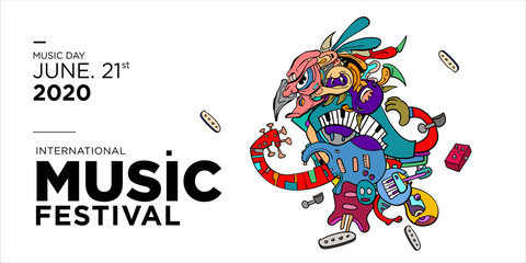 Vector doodle illustration banner and poster world music day