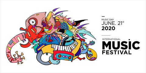 Vector doodle illustration banner and poster world music day
