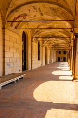 Piazza Castello or Castle Square gallery, inner courtyard of Palazzo Ducale or the Ducal Palace in Mantova or Mantua, Lombardy, Italy