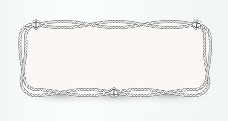 Marine vector Poster background concept. Horizontal banner template design with nautical rope outline and anchor emblem. Frame design template for marketing, media, advertising, card and presentation © artyway